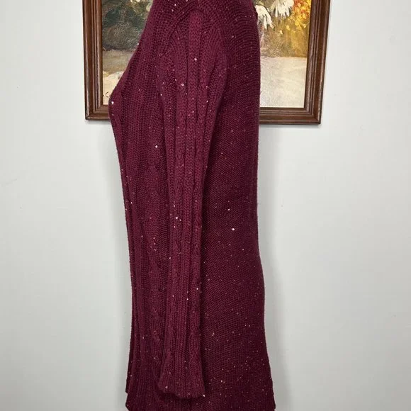 Cremieux Sweater Top Women's Small Round Neck Maroon w/ Gold Sequins NWT - Picture 2 of 13